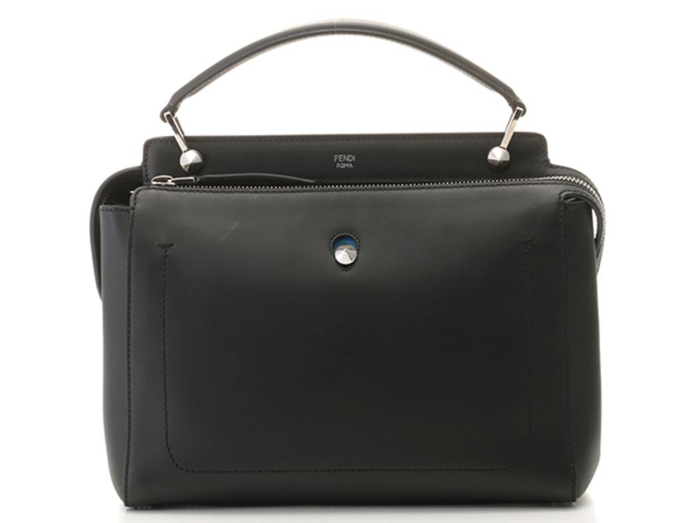 Fendi Dotcom Leather Satchel Shoulder Bag Black